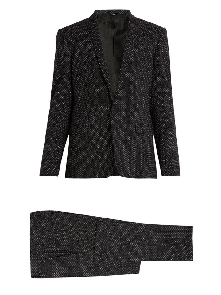 Dolce & Gabbana Shawl-collar Pin-dot Print Wool Suit