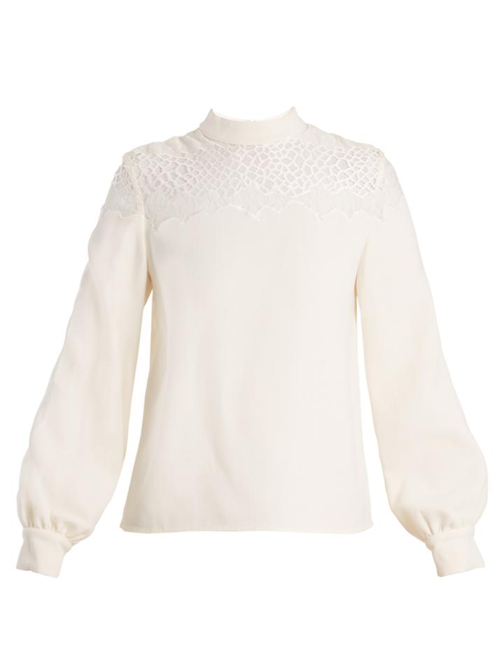 Huishan Zhang Allanah Lace-yoke Crepe Top
