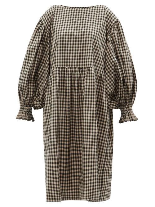 Cawley Studio - Winnie Hand-smocked Gingham Linen Dress - Womens - Black White