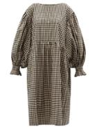 Cawley Studio - Winnie Hand-smocked Gingham Linen Dress - Womens - Black White