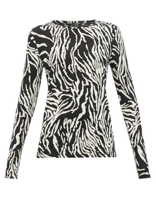Matchesfashion.com Proenza Schouler - Zebra Print Cotton Jersey Long Sleeve T Shirt - Womens - Black White