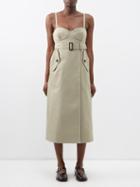 Sacai - Belted Cotton-gabardine Midi Dress - Womens - Beige