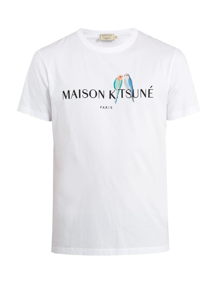 Maison Kitsuné Lovebirds-embroidered Cotton T-shirt