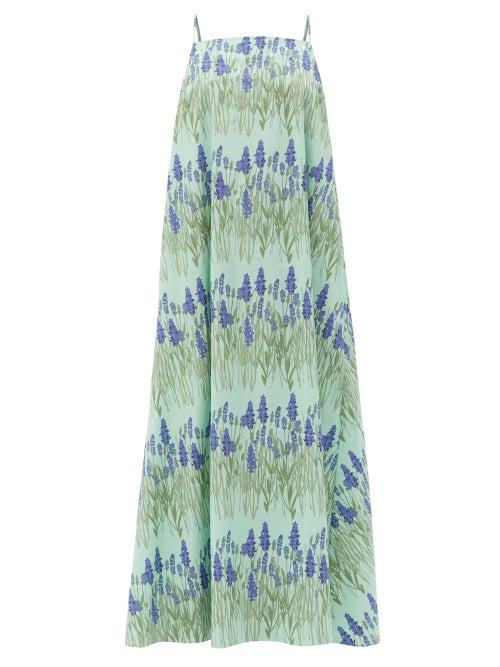 Bernadette - Audrey Lavender-print Cotton-blend Maxi Dress - Womens - Blue Multi