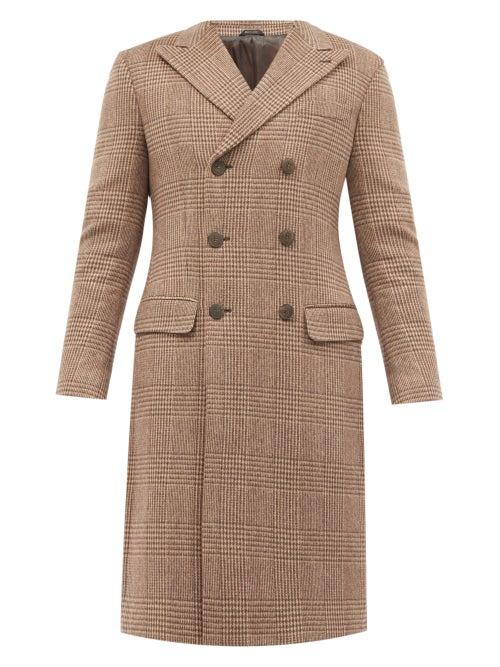 Matchesfashion.com Giorgio Armani - Double-breasted Houndstooth-check Cashmere Coat - Mens - Grey Multi