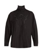 Matchesfashion.com Fendi - High Neck Broderie Anglaise Cotton Blouse - Womens - Black