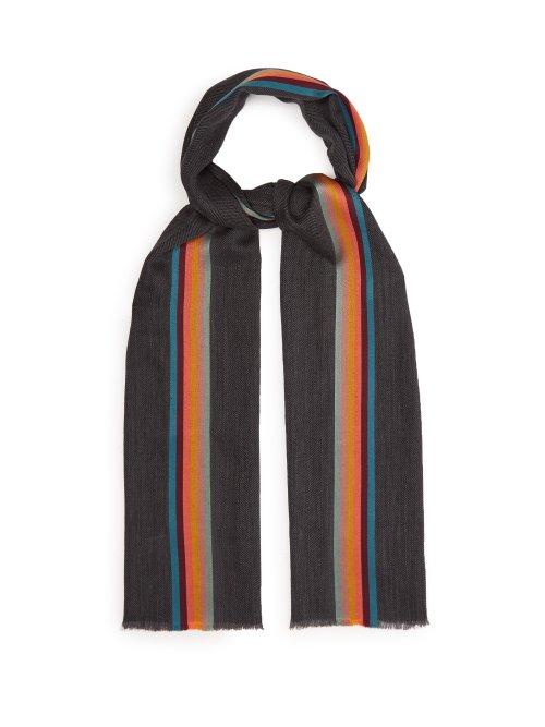 Matchesfashion.com Paul Smith - Artist Stripe Silk And Wool Blend Scarf - Mens - Grey