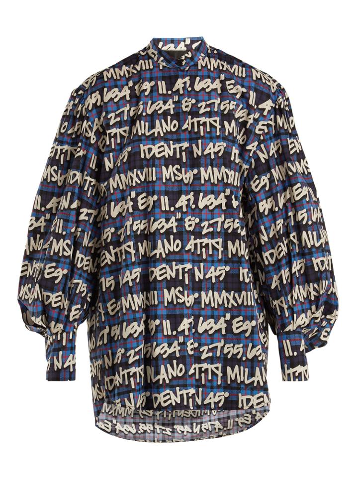 Msgm Graffitied Tartan-print Cotton Shirt