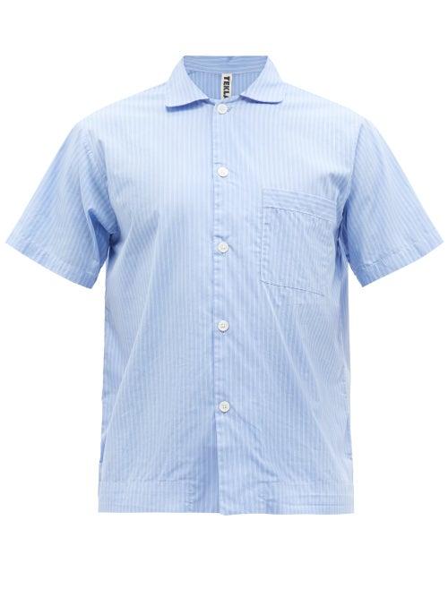 Tekla - Striped Organic Cotton-poplin Pyjama Shirt - Mens - Light Blue