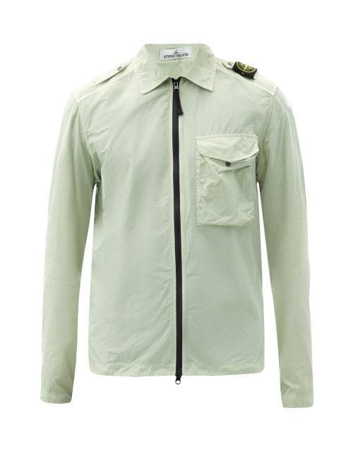 Matchesfashion.com Stone Island - Naslan Garment-dyed Technical-shell Overshirt - Mens - Light Green