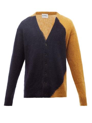 Noma T.d. - Bi-colour Mohair-blend Cardigan - Mens - Navy