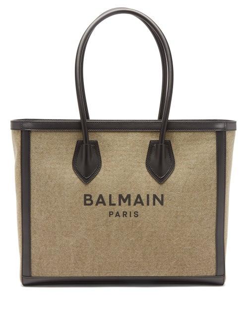 Balmain - B-army Canvas And Leather Tote Bag - Womens - Black Multi