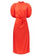 Matchesfashion.com Johanna Ortiz - Organic Construction Gathered Silk Dress - Womens - Red