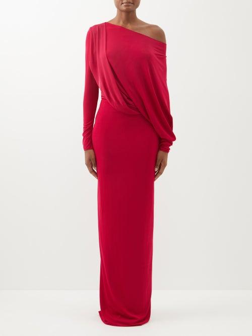 Tom Ford - One-shoulder Draped Jersey Gown - Womens - Raspberry