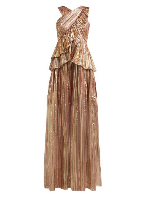 Matchesfashion.com Peter Pilotto - Striped Lam Chiffon Gown - Womens - Bronze