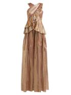 Matchesfashion.com Peter Pilotto - Striped Lam Chiffon Gown - Womens - Bronze