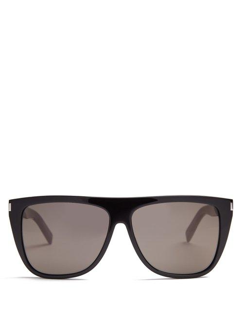Matchesfashion.com Saint Laurent - Flat Top Acetate Sunglasses - Mens - Black
