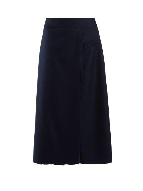 Matchesfashion.com Golden Goose Deluxe Brand - Maloja A Line Wool Blend Twill Skirt - Womens - Navy
