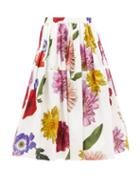 Matchesfashion.com Sara Lanzi - Floral-print Cotton-poplin Skirt - Womens - White Multi