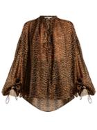 Saint Laurent Etamine Tie-neck Leopard-print Blouse