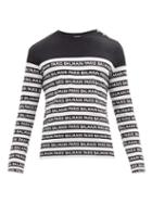 Matchesfashion.com Balmain - Logo Printed Striped T Shirt - Mens - Black White