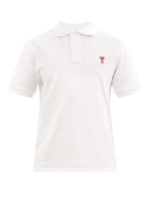 Ami - Ami De Caur-logo Cotton Polo Shirt - Mens - White