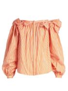 Matchesfashion.com Maison Rabih Kayrouz - Off The Shoulder Striped Cotton Top - Womens - Orange Stripe