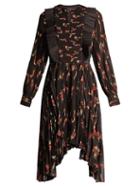 Matchesfashion.com Isabel Marant - Wesley Floral Print Pleated Dress - Womens - Black Red
