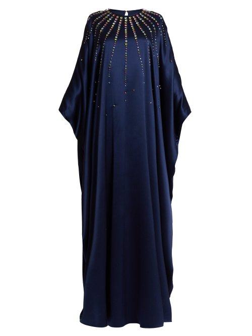 Matchesfashion.com Carolina Herrera - Crystal Embellished Silk Satin Gown - Womens - Navy Multi