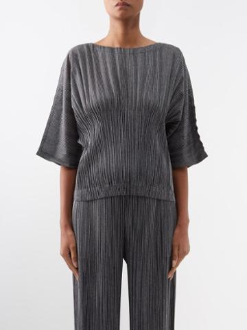 Pleats Please Issey Miyake - Technical-pleated Cropped-sleeve Top - Womens - Black White