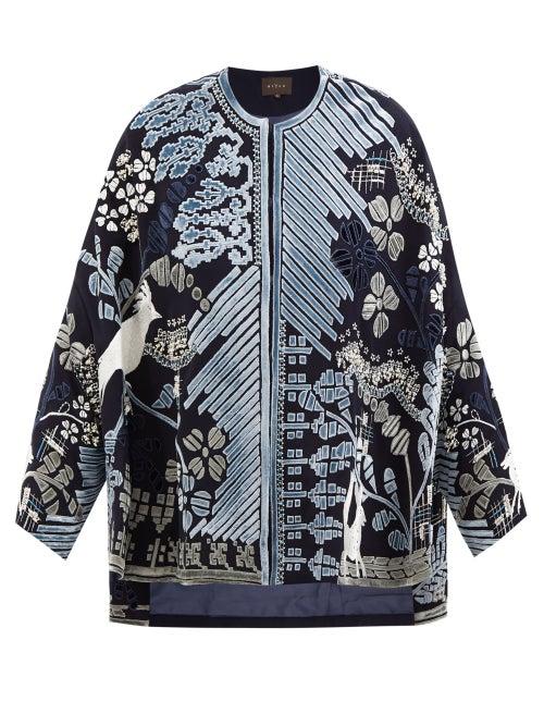 Biyan - Clover Beaded And Embroidered Faille Jacket - Womens - Navy Multi