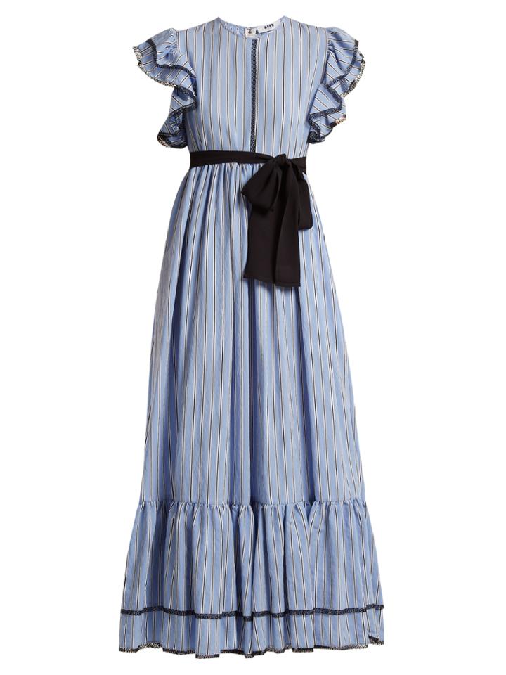 Msgm Striped Ruffle-trimmed Dress