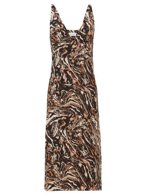 Matchesfashion.com Raey - Bust Cup Marbled Animal Print Silk Slip Dress - Womens - Brown Print