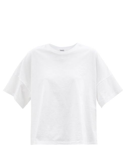 Loewe - Anagram-embroidered Cropped Cotton-jersey T-shirt - Womens - White