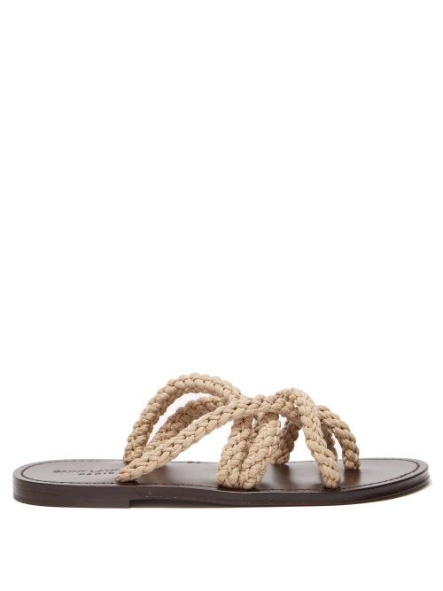Matchesfashion.com Saint Laurent - Jude Rope-strap Leather Slides - Womens - Beige