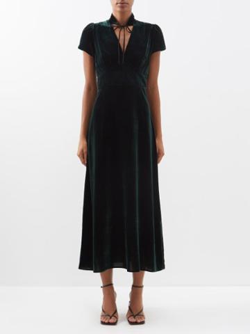 Cefinn - Jacquetta Velvet Midi Dress - Womens - Dark Green