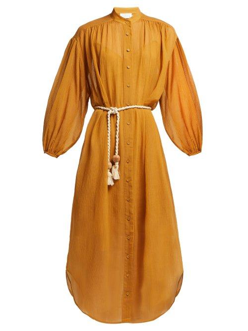 Matchesfashion.com Zimmermann - Wayfarer Crinkled Cotton And Silk Blend Midi Dress - Womens - Yellow