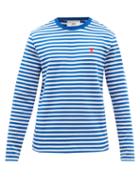 Ami - Ami De Caur Striped Cotton Long-sleeved T-shirt - Mens - Blue Multi