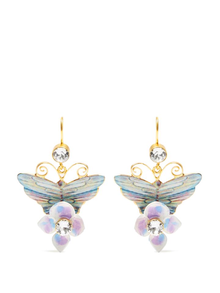 Dolce & Gabbana Hydrangea And Butterfly-embellished Drop Earrings