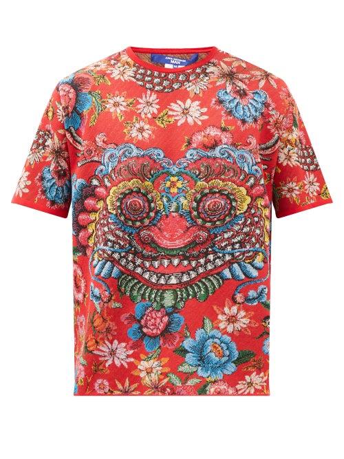 Junya Watanabe - Dragon-print Jacquard Cotton-blend T-shirt - Mens - Red Multi