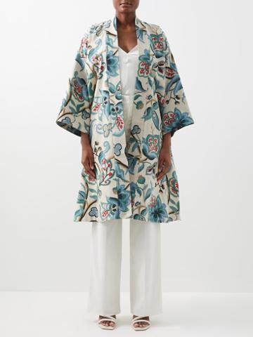 Rianna + Nina - Swarovski-crystal Vintage Linen-blend Robe Coat - Womens - Multi