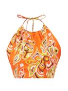 Emilio Pucci - Africana-print Cropped Challis Halterneck Top - Womens - Orange Print