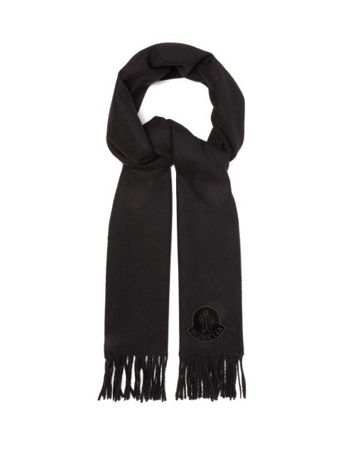 Matchesfashion.com Moncler - Logo Appliqu Fringed Wool Scarf - Womens - Black