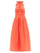 Ladies Beachwear Zimmermann - Shelly Halterneck Linen Midi Dress - Womens - Orange