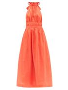 Ladies Beachwear Zimmermann - Shelly Halterneck Linen Midi Dress - Womens - Orange
