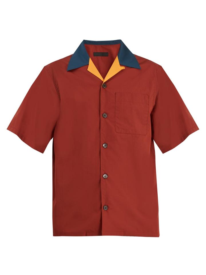 Prada Contrast-collar Cotton Bowling Shirt