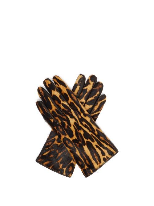 Matchesfashion.com Burberry - Leopard-print And Check Calf-hair Gloves - Womens - Leopard