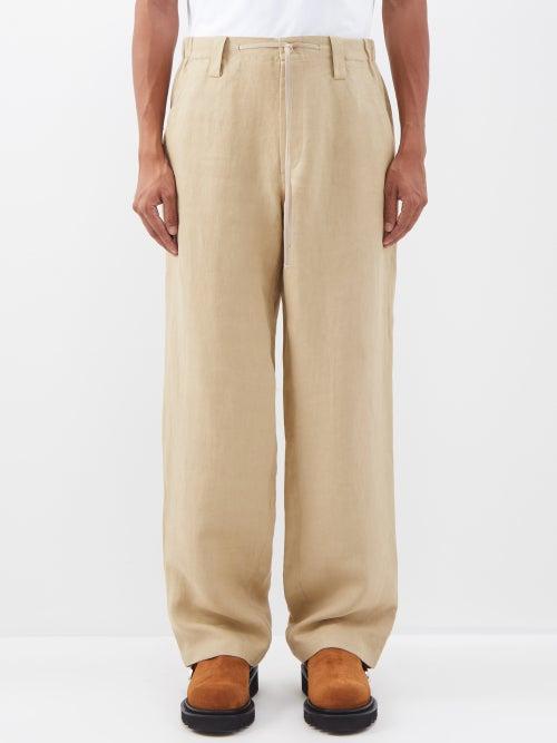 Jacquemus - Taiolo Drawstring-waist Linen Wide-leg Trousers - Mens - Beige