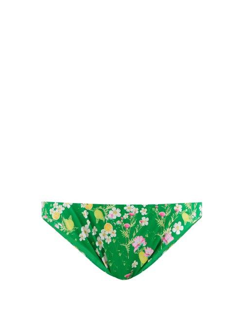Cynthia Rowley - Ruched Floral-print Bikini Briefs - Womens - Green Print