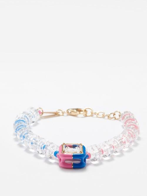 Bea Bongiasca - B Square Beaded Enamel & 9kt Gold Bracelet - Womens - Pink Multi